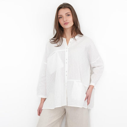 East Clothing Shirt Relaxed Fit White Cotton Blouse - Quality Brands Outlet
