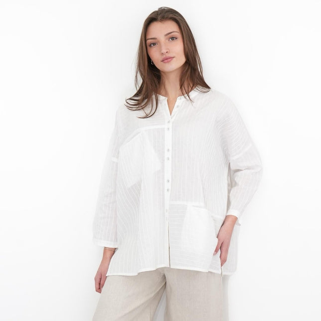 East Clothing Shirt Relaxed Fit White Cotton Blouse - Quality Brands Outlet