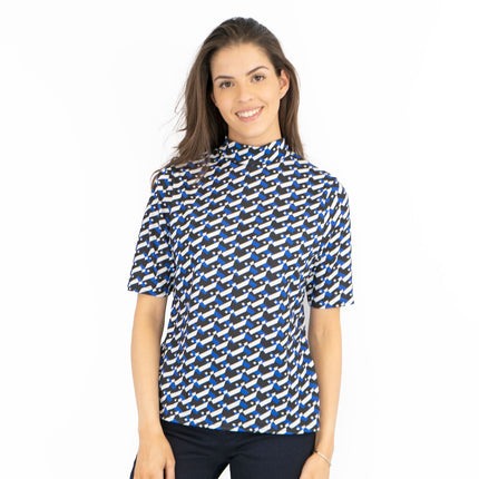 Karen Millen Womens T-Shirt Blue Geometric Summer - Quality Brands Outlet