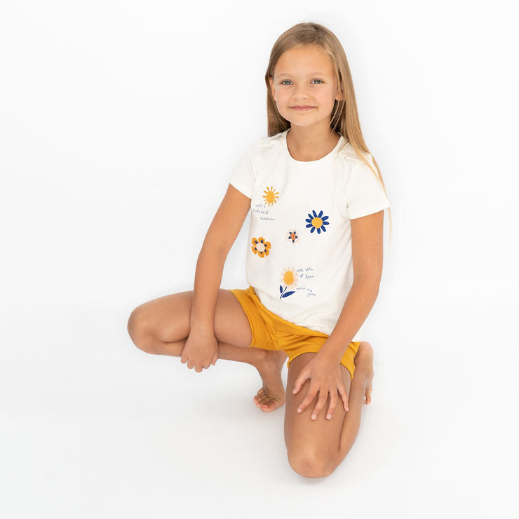 Girls Ivory T-Shirt Summer Sunflower Embroidered Tops