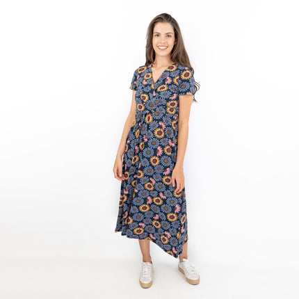 Seasalt Navy Sunflower Chapelle Jersey Midi Dress-Quality Brands Outlet-