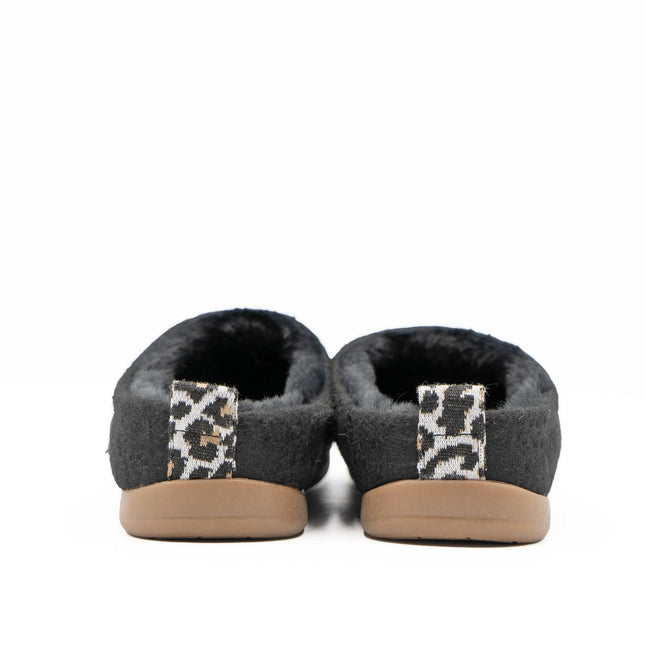 M&S Black Felt Faux Fur Lined Mule Slippers-Quality Brands Outlet-