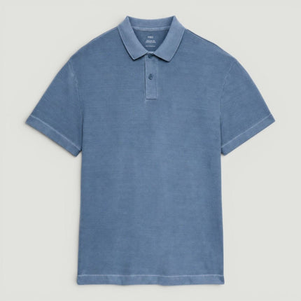 M&S Blue Pure Cotton Garment Dyed Polo Shirt Relaxed Fit-Quality Brands Outlet-