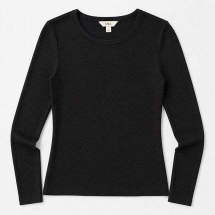 Womens Tops Cotton Rich Long Sleeve Ribbed – Black