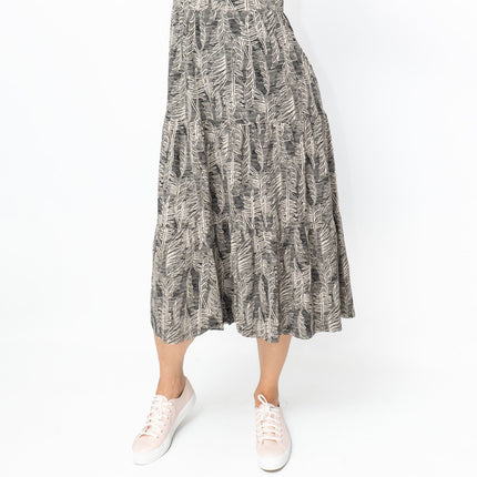 Seasalt Beige & Black Leaves Cotton Line Strokes Midi Dress