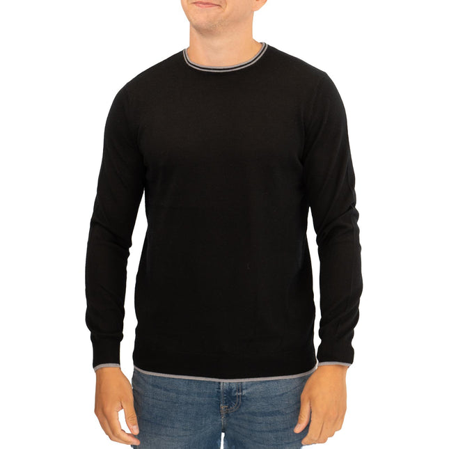 Nicole Farhi Mens Crew Neck Merino Wool Jumper Black-Quality Brands Outlet-