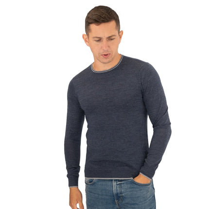 Nicole Farhi Farhi Mens Crew Neck Merino Wool Jumper Blue-Quality Brands Outlet-