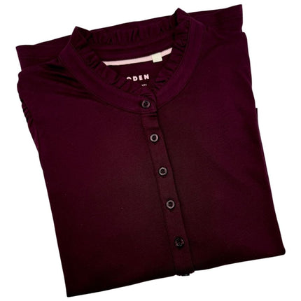 Boden Burgundy Supersoft Frill Henley Top Cotton Modal Slim Fit-Quality Brands Outlet-