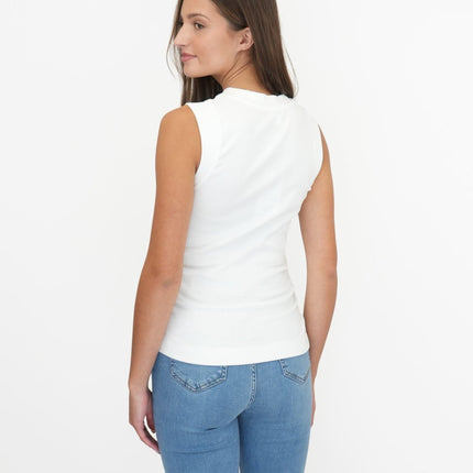 White Fine Rib Ruched Trudy Vest Top - Quality Brands Outlet