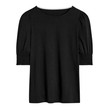 Boden Black Puff Sleeve T-Shirt Cotton Smocked Cuff Casual Summer - Quality Brands Outlet