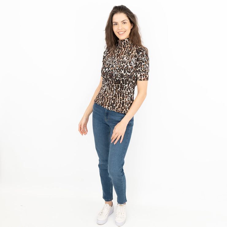 Karen Millen Short Sleeve Brown Leopard Print Top