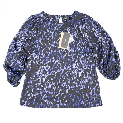 Vero Moda Black Purple Leopard Print 3/4 Sleeve Tops-Quality Brands Outlet-