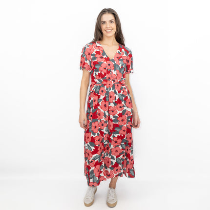 Seasalt Pink Birch Leaf Floral Short Sleeve Midi Dress-Quality Brands Outlet-