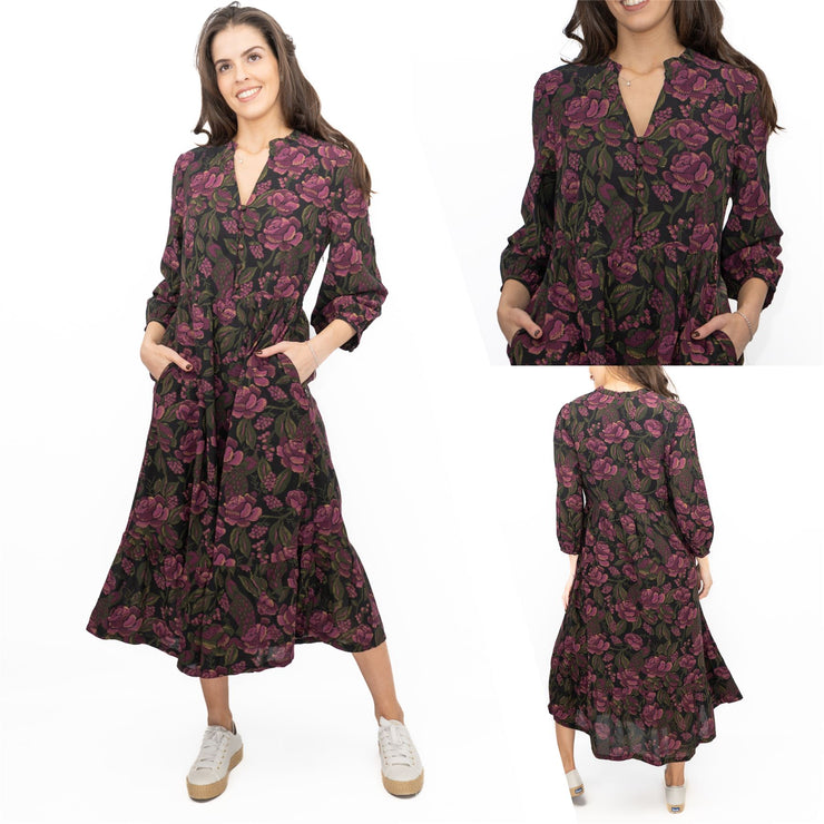 Seasalt Purple Engleheart Dress in Tapestry Bloom Grape Print Midi - Quality Brands Outlet