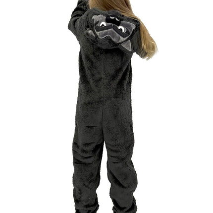 M&S Kids Onesie Fleece Grey Wolf Full Zip with Hoodie - Quality Brands Outlet