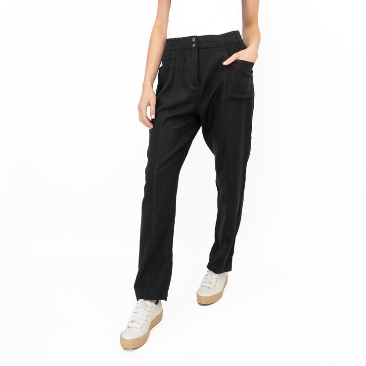 Next Linen Trousers Straight Leg Black