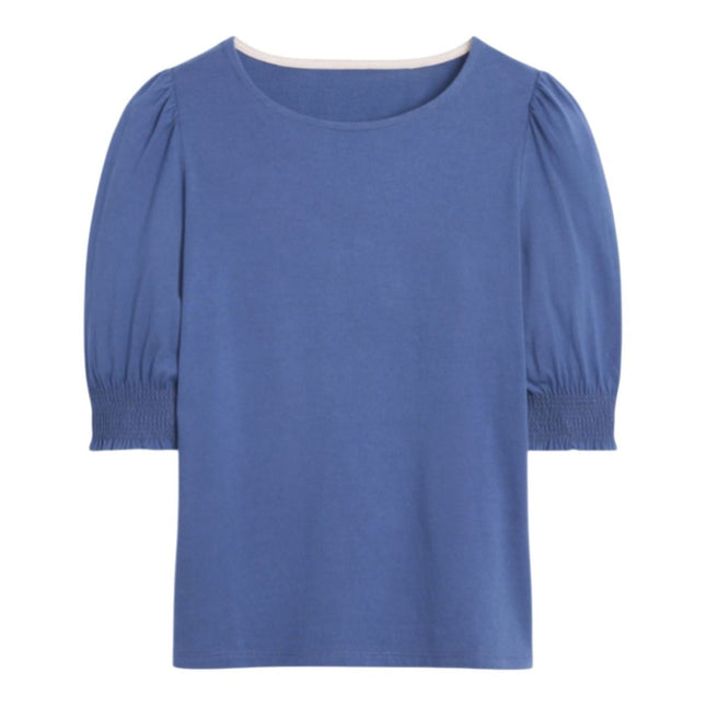 Boden Royal Blue Puff Sleeve T-Shirt Cotton Smocked Cuff Casual Summer - Quality Brands Outlet