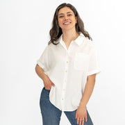 M&S Oversized Linen White Blouse Short Sleeve