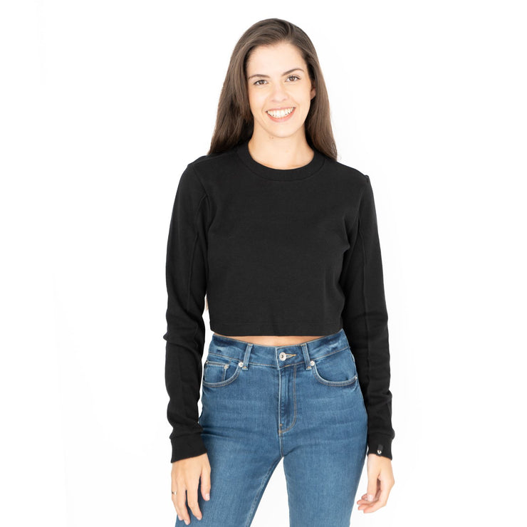 True Religion Black Soft Cotton Sweatshirt Long Sleeve Crop Tops