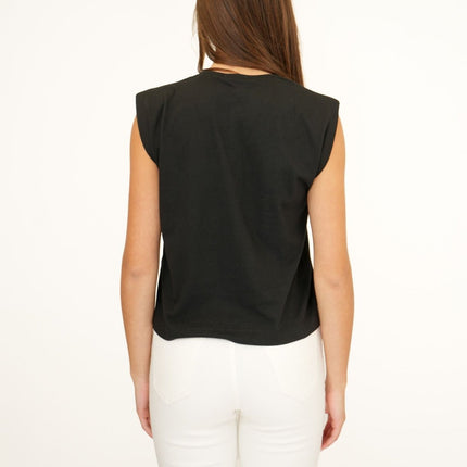 Dixie Cotton Shoulder - Pad V - Neck Top in Black - Quality Brands Outlet