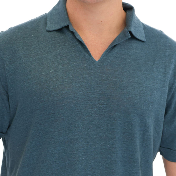 M&S Blue Pure Linen Polo Shirt - Quality Brands Outlet