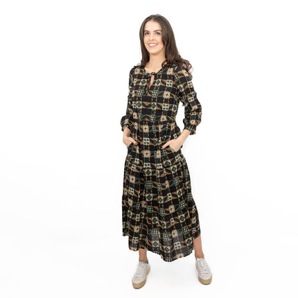 Seasalt Black Dearling Dress Tiered Patchwork-Quality Brands Outlet-