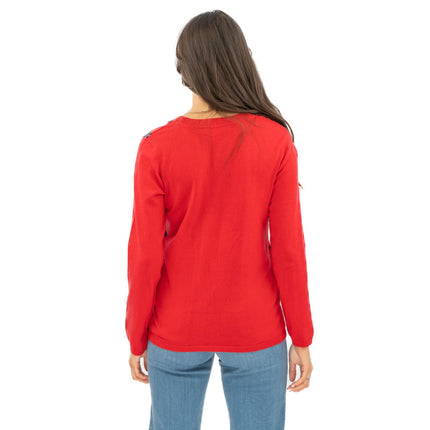 Lucy Argyle Jumper Red Diamond Intarsia Long Sleeve Tops - Quality Brands Outlet