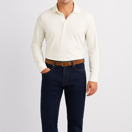 Porofino Polo Shirt White Long Sleeve Tops-Quality Brands Outlet-