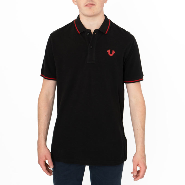 True Religion Men Black Polo Shirt Short Sleeve Lightweight Button-Up Summer Tops