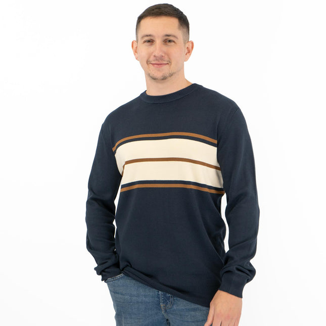 Mens Jumper Colour Block Stripe Navy-Quality Brands Outlet-
