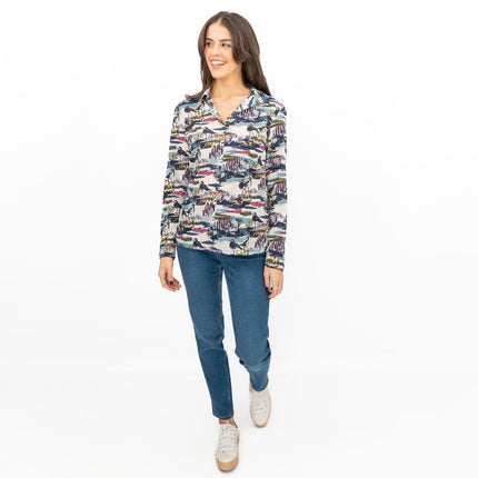 Seasalt Larissa Shirt Long Sleeve Blue Turnstone Scene Squall-Quality Brands Outlet-