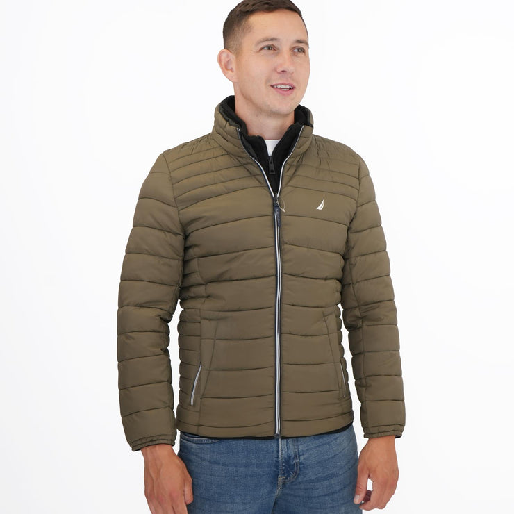 Nautica Performance Double Zip Puffer Jacket Olive