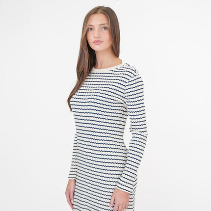 M&S Ecru Cream Striped Midi Dress-Quality Brands Outlet-