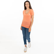 True Religion Light Orange T-Shirt Cotton Short Sleeve Lightweight V-Neck Summer Tops