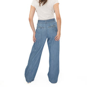 M&S Per Una Blue Wide Leg Soft Jeans Elastic Waist