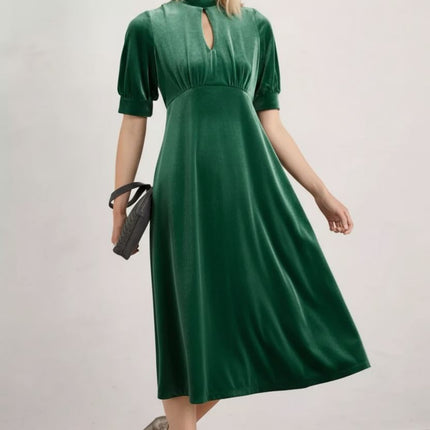 Seasalt Four Lanes Dress in Green Velvet - Quality Brands Outlet