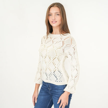 M&S Ivory Crochet Jumper Long Sleeve Tops - Quality Brands Outlet