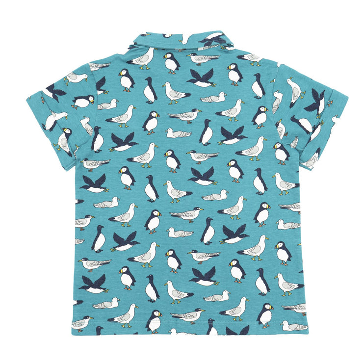 Frugi Boys Rupert Shirt Blue Penguin Print Short Sleeve Tops