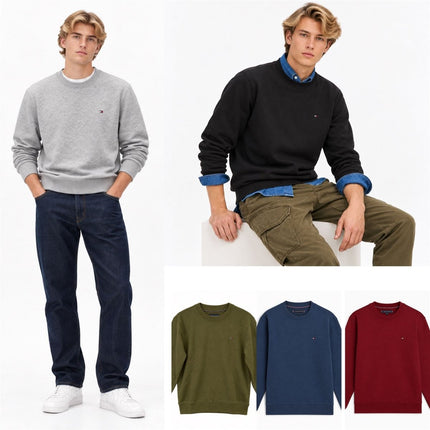 Mens Sweatshirts Terry Crew Neck Tops – Olive Green-Quality Brands Outlet-