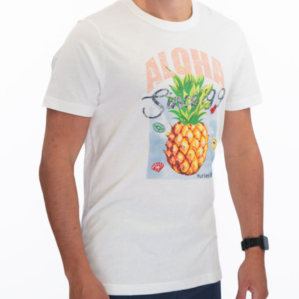 Hurley White Aloha Print Short Sleeve Casual T-Shirt-Quality Brands Outlet-