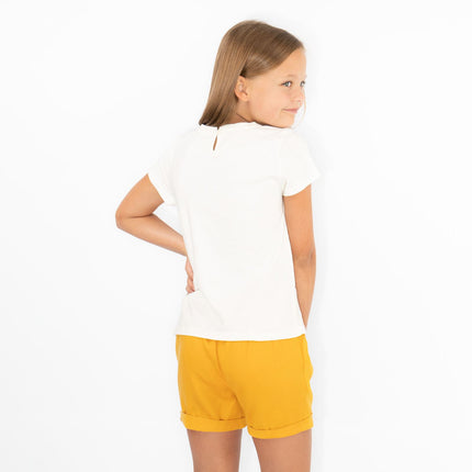 Girls Ivory T-Shirt Summer Sunflower Embroidered Tops