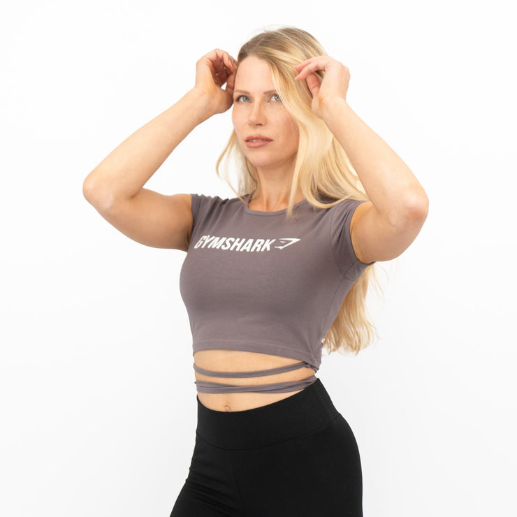 Gymshark Womens Ribbon Capped Sleeve Crop Top Slate Lavender - Quality Brands Outlet