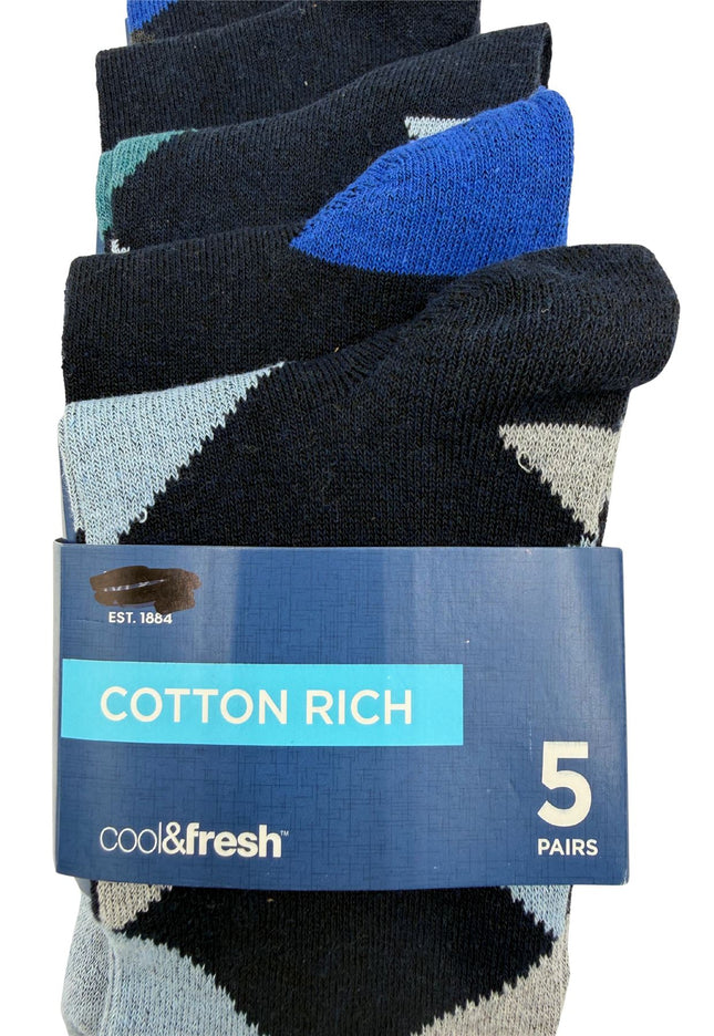 M&S Cool & Fresh Cotton Rich Argyle Socks 5-Pack