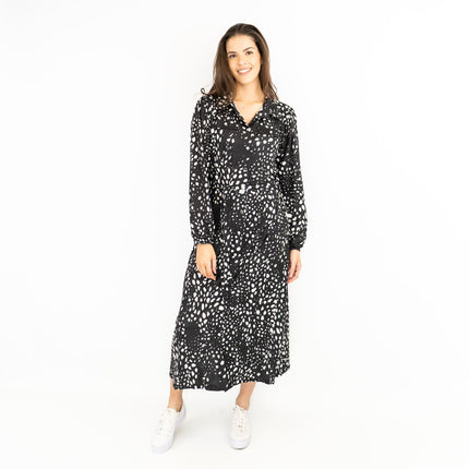 Oasis Black White Polka Dot Long Sleeve Midi Shirt Dresses-Quality Brands Outlet-