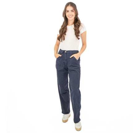 M&S Navy Straight Leg Trousers Stretch Cotton Rich Relaxed Utility - Quality Brands Outlet