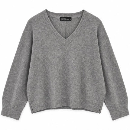 Womens Jumper Raglan Long Sleeve V-Neck Knit Tops - Grey-Quality Brands Outlet-