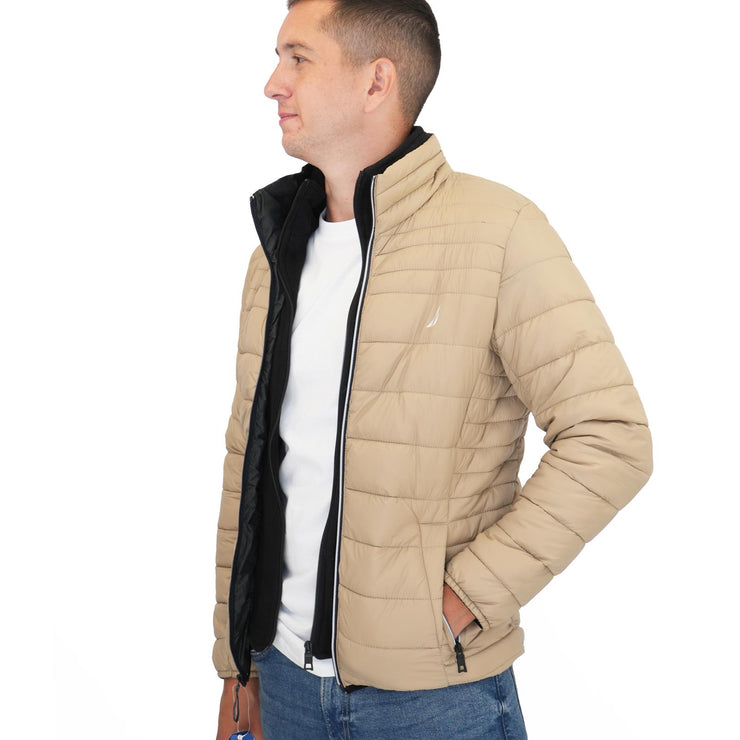 Nautica Performance Double Zip Puffer Jacket Tan