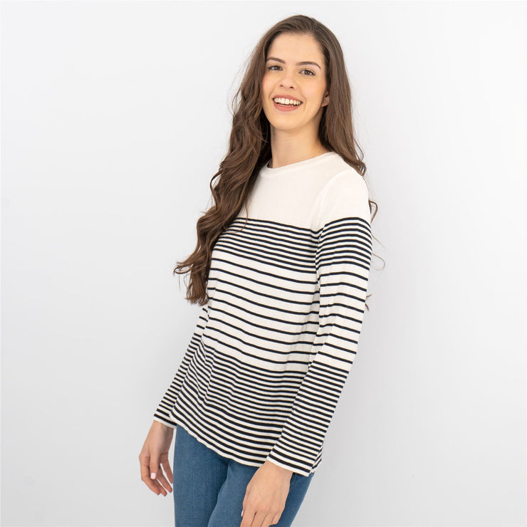 Wood On The Hill Women Long Sleeve White Striped Lightweight Jumpers