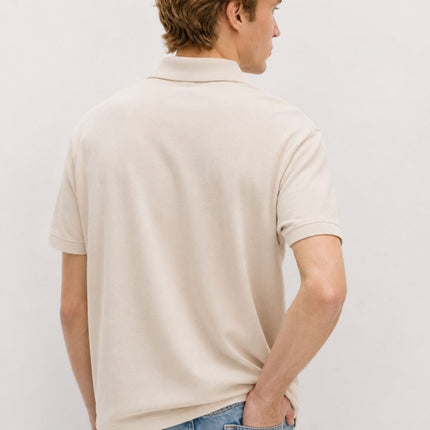 M&S Stone Pure Cotton Garment Dyed Polo Shirt Relaxed Fit-Quality Brands Outlet-