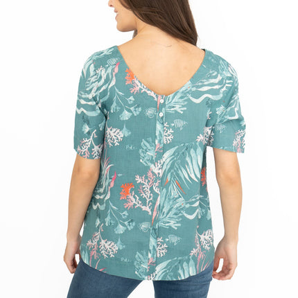 Seasalt Green Seaweed Linen Blouse Relaxed Fit Short Sleeve Tops-Quality Brands Outlet-